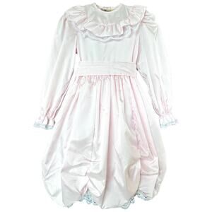 Vintage Polly Flinders Pink Taffeta Dress Long Sleeve Ruffled Collar Girls 12